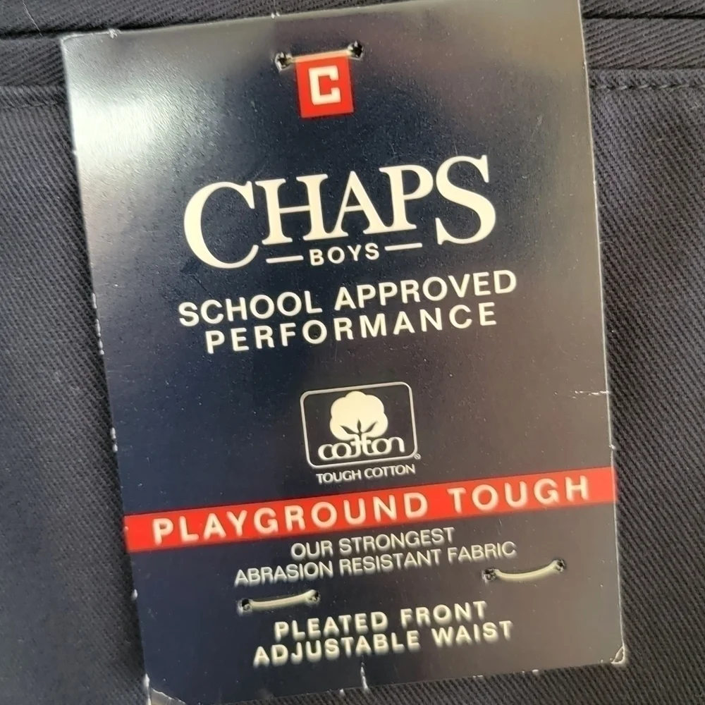 NWT Chaps Pleated Adjustable Waist Navy Blue Khakis Uniform Pants Boys Size 20